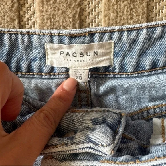 PacSun Two Tone Denim Mini Skirt Y2K Raw Hem Size 28 Blue White - Picture 5 of 9